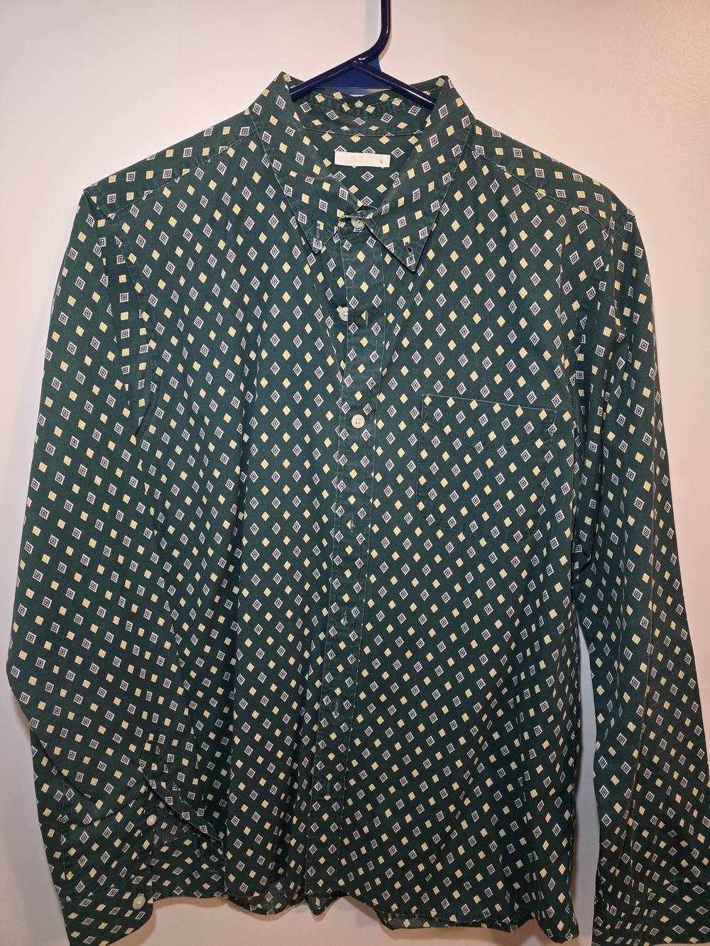 Men's Green Geometric Long-Sleeve Button-Down Shirt
